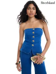 River Island Blue Bandeau Button Front Top (W67501) | $90
