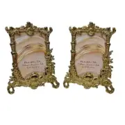 Brass Plated Ornate Photo Frame with Relief for 4x6 Picture, Vertical Display