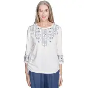 Alfred Dunner Summer Solstice Embroidered Linear Yoke Knit Top 98453WK