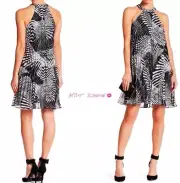 Betsey Johnson Black & White Pleated Chiffon A Line Dress Sz. 6 NWT!