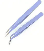 MAXLEAF 2pcs Stainless Tweezers Straight Curved Tweezers for Stickers Eyelash Extensions Precision Electronics Nail Rhinestone Jewelry, Scrapbooking Tools (Purple)
