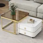 2-in-1 Nesting Coffee Table with Wheels & Drawers, Stackable Side Table，White