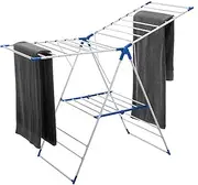 L.T. Williams Clothes Drying Rack, with Sock Clips, Metal Laundry Rack, Foldable, Space-Saving, Free-Standing Airer, with 2 Height-Adjustable Gullwings, Indoor Outdoor Use, Silver and White