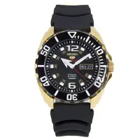 在飛比找momo購物網優惠-【SEIKO 精工】日製機械中性錶 橡膠錶帶 黑金 防水10