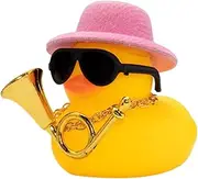 Rubber Duck for Car Ornaments, Rubber Duck with Hat Musical Instrument Necklace Sunglasses, Car Dashboard Rubber Duck Decoration
