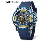 Trend Design New Blue Silicone Band MEGIR Men's Watches Luminous Chronograph Sports Watch Waterproof Quartz Wristwatches - Blue Yellow