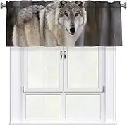 LHBWCVN Wolf in The Snow Valances for Windows, Rod Pocket Window Treatment Drapes Farmhouse Kitchen Curtains Short Blackout Window Curtains for Living Room Bedroom Decor 54x18 Inch