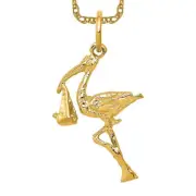 14K Solid Yellow Gold Stork Necklace