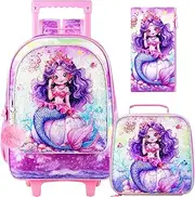 [HPJGD] 3PCS Kids Rolling Backpack for Girls and Boys, Cute School Backpacks with Wheels, Water Resistant Wheeled Bookbag