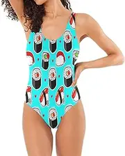 [RPLIFE] Sushi Rolls Blue Swim Suits Women One-Piece, Open Back Swimsuit Basic Swimsuits for Women