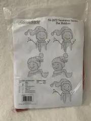 Herrschners Snowmen Smiles Stamped Cross Stitch Holders Set Of 5 - No FLOSS