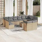 13 Piece Garden Sofa Set with Cushions Beige Poly Rattan Patio Bar Sets