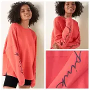 Vs Victorias Secret Pink Varsity Crew Sweater Jacket Top Fired Up W/ Wash L