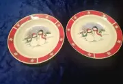 Christmas Snowmen Stoneware B&B Plates. Set Of 2. 6 5/8". NWOB.