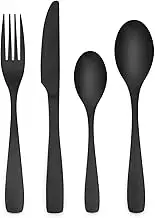 HOLIHIGH Matte Black Stainless Steel Cutlery Set for 6 People, Matt Black Flatware Tableware Set 24 Pieces, Silverware with Spoon Knife and Fork Set, Dishwasher Safe