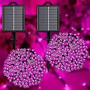 Big Solar Panel String Lights 200LED 2Packs Pink