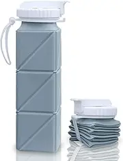 Ktchnhlprz Foldable Water Bottle, Blue, 620 ml, Space-Saving, Silicone, Practical Lid with Built-in Straw, Dishwasher Safe, Heat and Cold Resistant