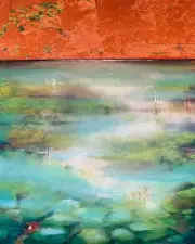Honu POND - Giclee Canvas Print of Abstract Ocean Water Sunset Painting Hawaii