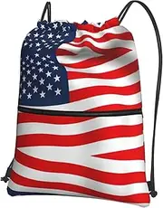 EdWal American Flag Patriotic Print Drawstring Backpack Gym Bags Sports Bags With Zipper Pocket For Travel Beach, Black, One Size