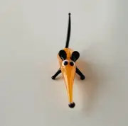 MOUSE~Orange~Collectible Hand Blown Art Glass Figurine~Handmade Tiny Animal~UNIQ