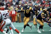 Offensive lineman Jackie Slater Los Angeles Rams blocks against th- Old Photo