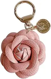 [CIBBALIY] Leather Flower Keychain Bag Charm, Rose Shape, Silver Gray