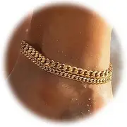 [AstraGlam] 2PCS Gold Anklets for Women, 14K Gold Plated Layered Cuban Link Foot Chain, Waterproof Foot Jewelry Set, Fashionable Gold Jewellery Ideal as a Gift, X-Large, 金