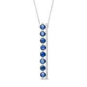 Blue Sapphire and 0.05 CT. T.W. Natural Diamond Stick Drop Pendant in 10K White Gold