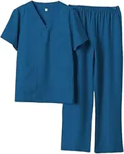 [Perfeclan] Men Women Scrub Set Nurse Costume Soft Breathable Nursing Uniform Top Jogger Pants for Beauty Salon Pet Groomer Massaging SPA