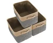Closet Storage Bins [3-Pack] Foldable Storage Basket Collapsible Fabric Storage Boxes with Cotton Handles Organizer for Nursery Shelf, Closet, Office