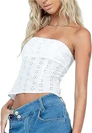 [Passec] Women Sexy Y2K Strapless Tube Tops Off Shoulder Bandeau Bustier Sleeveless Backless Skinny Tank Crop Top Streetwear