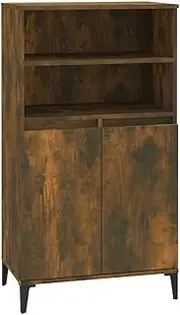 Smoked Oak Highboard Buffet Sideboard 60x36x110cm - Engineered Wood & Metal Storage Cabinet for Dining Room, Living Room - Durable & Stylish Modern Furniture