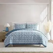 Nautica - Full/Queen Comforter Set, Soft & Smooth Bedding Set with Matching Shams, Woodblock Inspired Design (Bayport Floral Blue, Full/Queen)