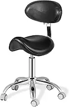 Swivel Stools with Wheels Swivel Saddle Chair Office Work Adjustable Rolling Bar Stools with Backrest, PU Seat and Wheels for Beauty Salons,