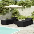 NNEVL 3 Piece Garden Sun Loungers with Tea Table Poly Rattan Black