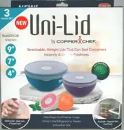 3 Piece Uni-Lid Set by Copper Chef As Seen on TV Unilids Stretchable Sealing Lid