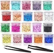 Gold Foil Flakes, 20 Bottles Gilding Flakes Set, Metallic Foil Flakes, Imitation Gold Foil Flakes with Tweezers for Resin, Nail Art, Painting, Slime & Crafts,Jewelry Making, Candle Molds