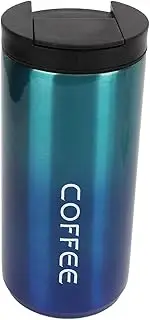Insulated Coffee Mug Stainless Steel Travel Mug, Large Caliber Gradient Color Anti Skid Insulated Water Bottle, with Leak-Proof Slider Lid 350ML(Blue)