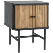 Giantex Modern Nightstand Bedside Storage Table w/Sliding Doors & Metal Legs Floor Side Table Bedroom Black