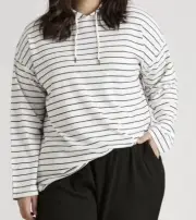 Autograph Plus Size 14 White with Black Stripe Hoodie Hooded Hood Top RRP$79.99