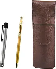 Chevrolet Choco Color Cowhide Pen Case Metal Touch Stick Silver and Slim 60 Ballpoint Pen Gold Set SASTYO-ALST-SV60KBP
