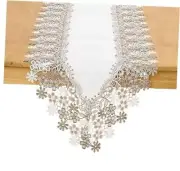 Beige Floral Lace Table Runner Dresser Scarf 36 inches Long for 16” x 36” White