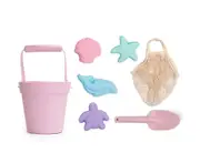 Silicone Beach Toys - Bucket, Spade & Mould Set with Cotton Mesh Tote - Cherub Baby