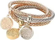 [COMVIP] Alloy Elastic Chain Multilayer Rhinestone Bangle Jewelry Set 3pcs Tree