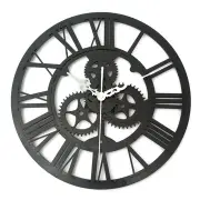 Vintage Wall Clock Rustic Art Big Gear Wooden Handmade Home Bar Cafe Decor Gift 32cm BLACK COLOR