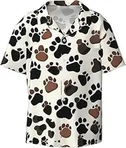 [HJLUUFT] Dog Paw Prints Men's Shirts,Classic Hawaiian, Cuban Styles,Vacation Wear - Breathable Button Down Shirts for Men