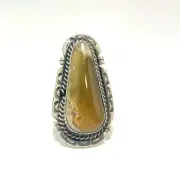 Native American Handmade Sterling Silver Ring With Fossilized Agate