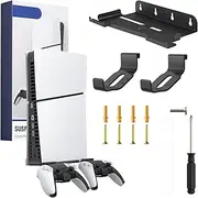 Wall Mount Kit for PS5 Slim 2023 (Disc and Digital Edition), Wall Mount Stand with 2 Removable Controller Holder, Upgraded Floating PS5 Wall Mount with Screw Fixing