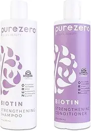 Purezero Biotin Shampoo & Conditioner set - Anti Thinning Formula - Volumizing, Thicker, Fuller Hair - Zero Sulphates, Parabens, Dyes, Gluten - 100% Vegan & Cruelty Free - Great For Colour Treated Hair