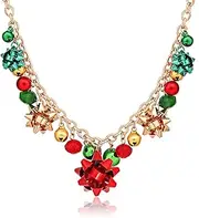 [XOCARTIGE] Christmas Necklace X-Mas Jingle Bell Necklaces Present Bow Pendant Necklace Present for Women Girls